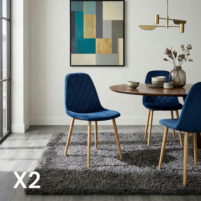 Chaise velours bleu (lot de 2) HAWAI