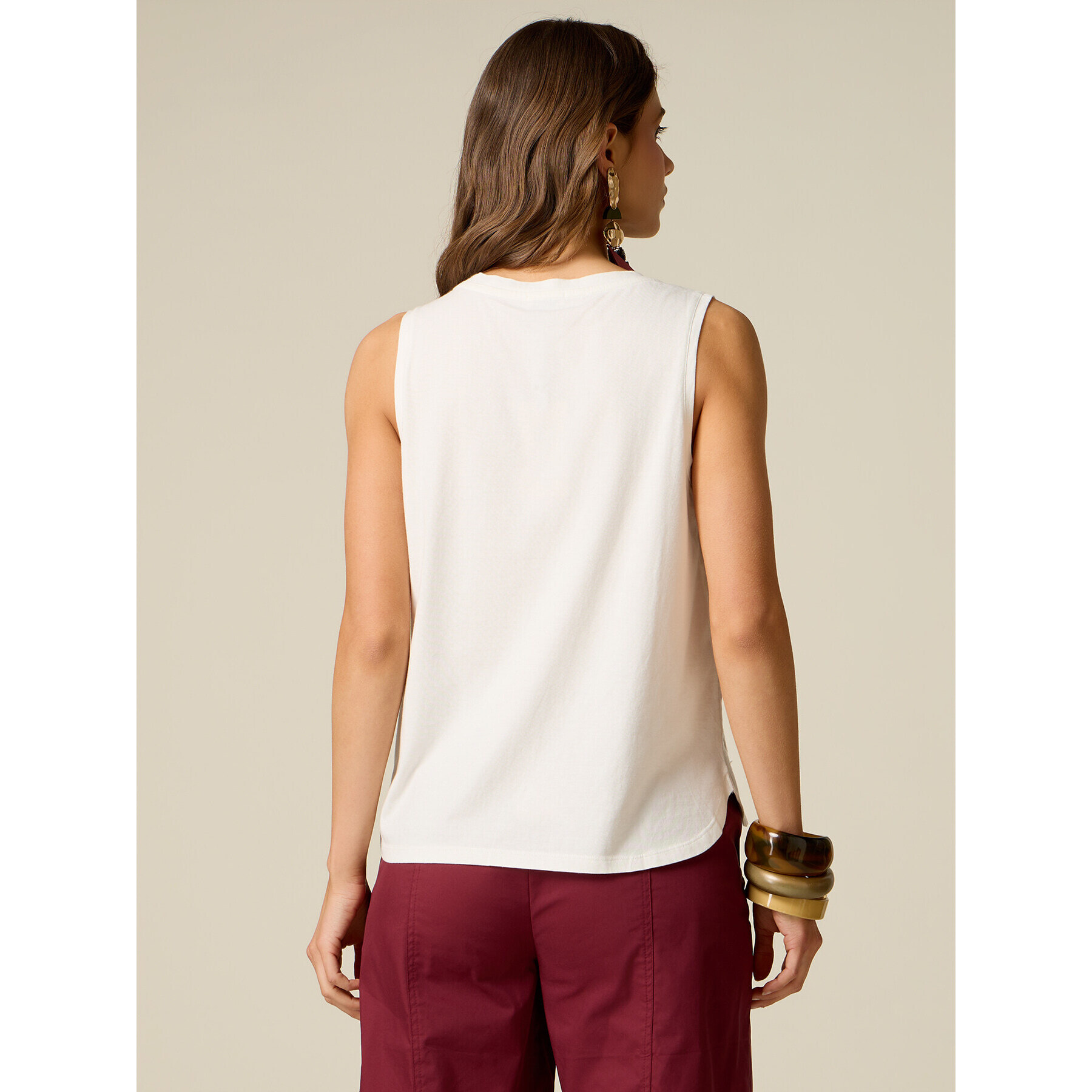 Oltre - Top in cotone con ricami traforati - Bianco
