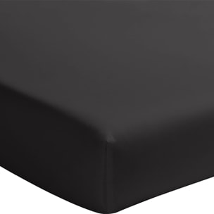 Drap housse - bonnet 30cm 100% percale de coton lavé noir minuit