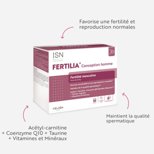 ISN - Fertilia Conception Homme - Complément alimentaire à base de Carnitine, Coenzyme Q10 & vitamines - Favorise une fertilité & reproduction normales chez l'homme - Cure 30 jours
