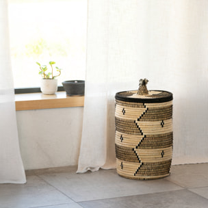 Panier à linge motifs ethniques en fibres naturelles - Noir