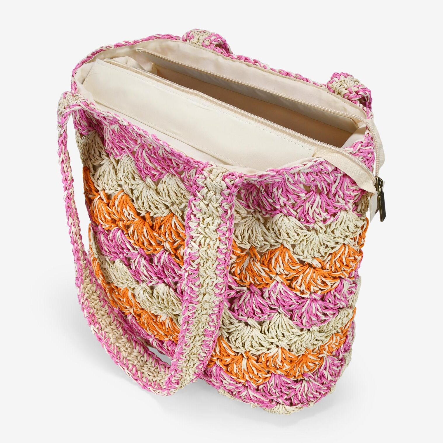 Bolso tote rosa en rafia trenzada