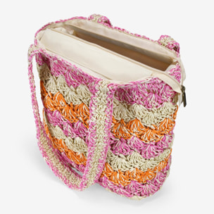 Bolso tote rosa en rafia trenzada