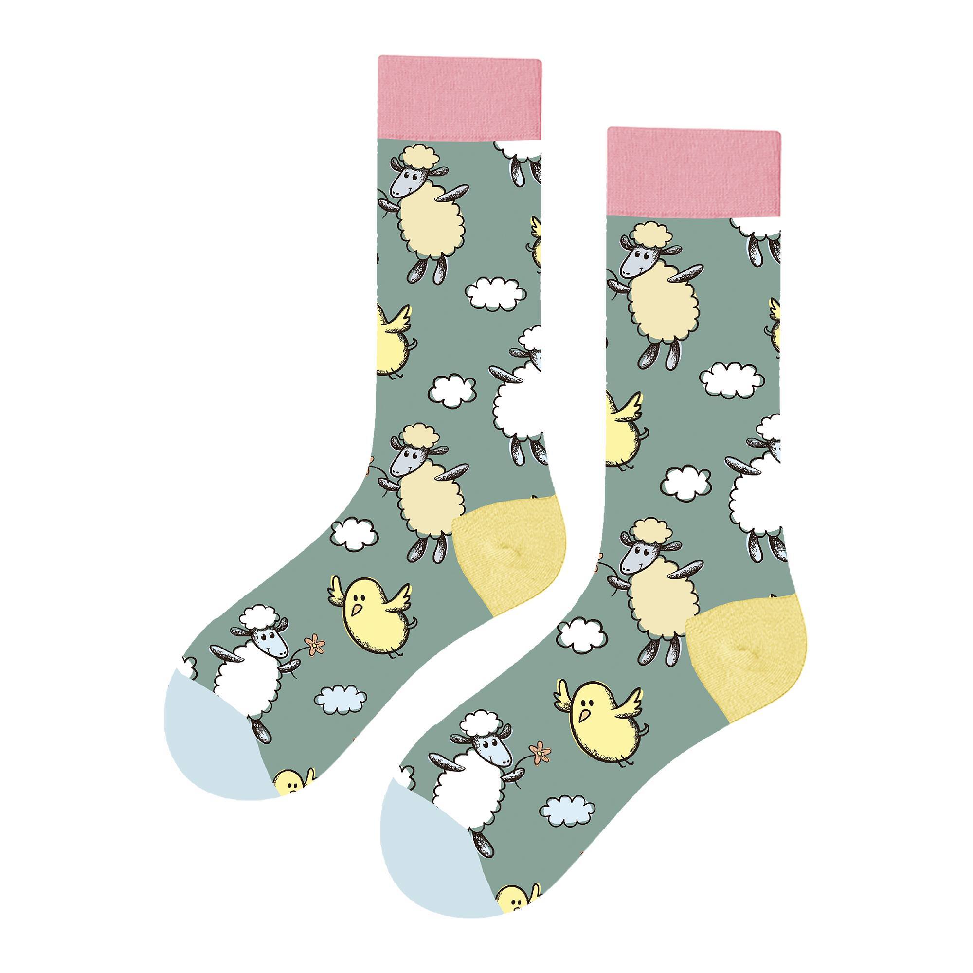 Calcetines Altos Divertidos Unisex con Dibujos de Ovejas, Talla única 27-35