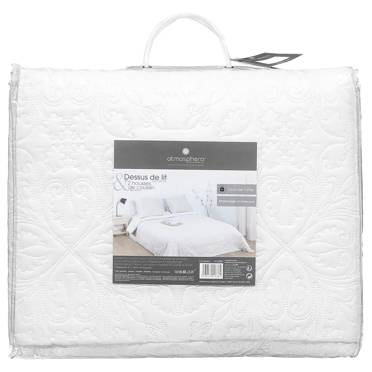 Dessus de lit 2 taies "Arabesque" blanc ivoire 260x240cm