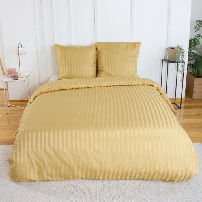 Parure de lit polyester effet satin fines rayures 2 places jaune ANDREA