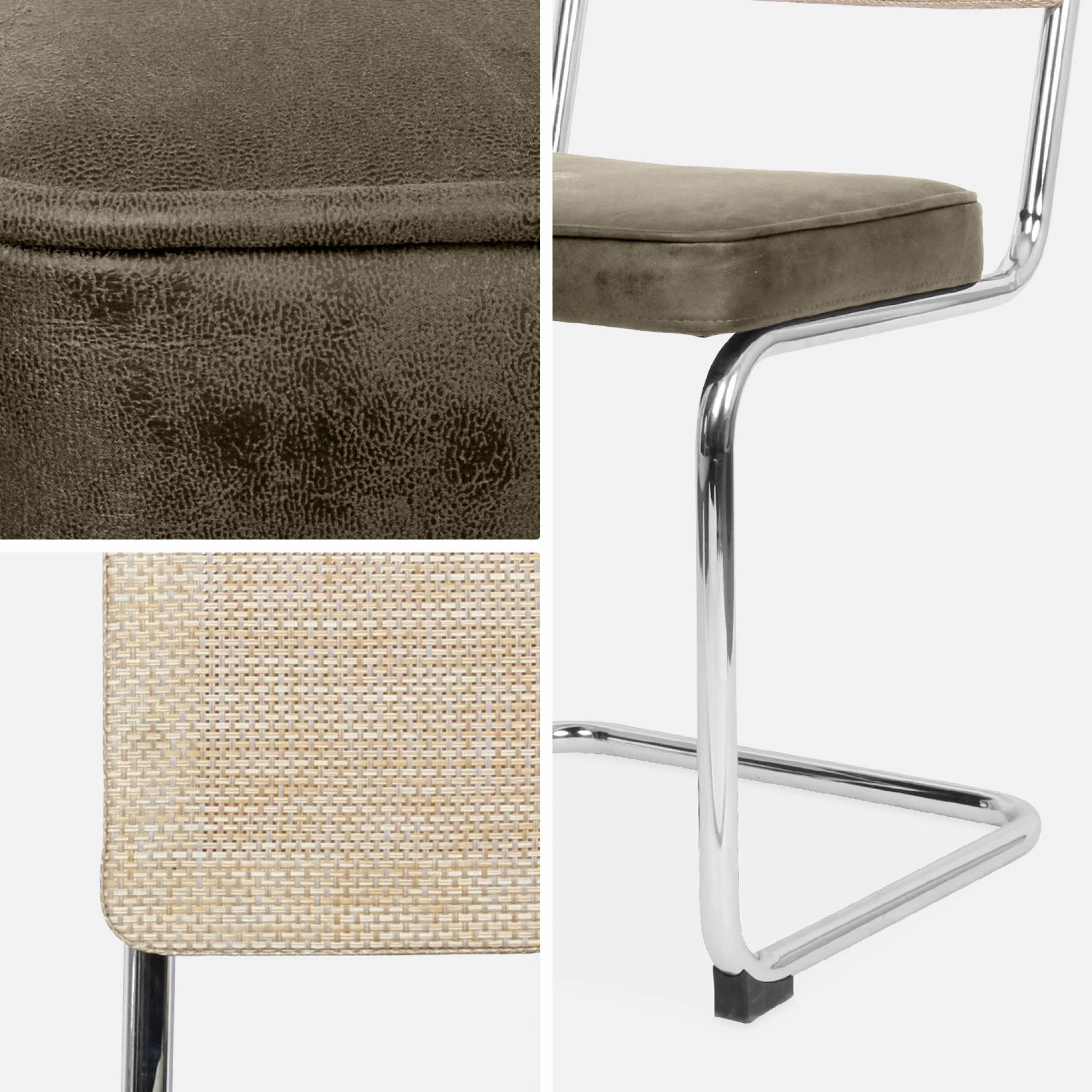 2 chaises cantilever - Maja - tissu kaki et résine effet rotin. 46 x 54.5 x 84.5cm