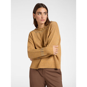 Elena Mirò - Maglia in pura lana con borchie - Beige