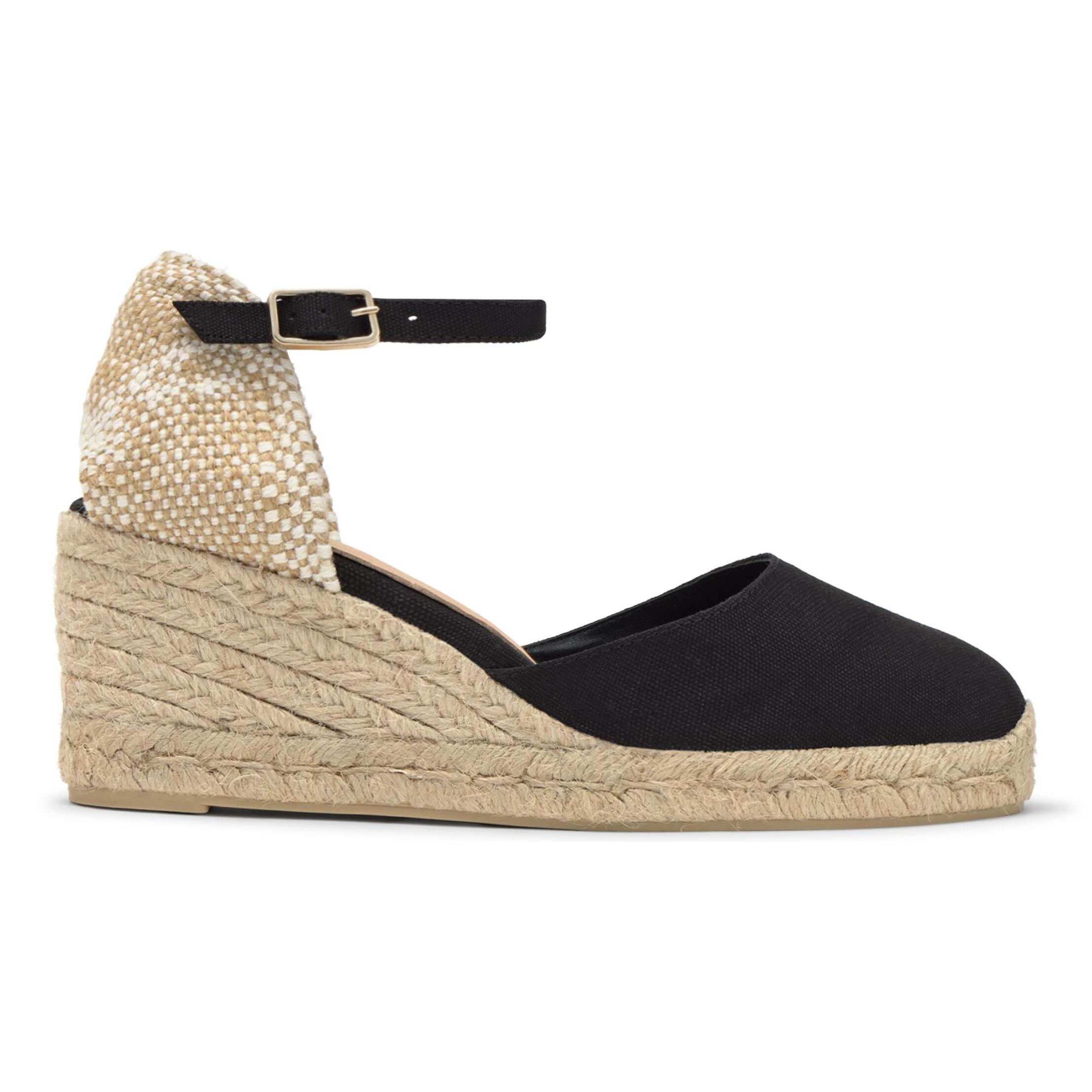 Alpargatas de cuña de mujer Carol en algodón orgánico, cierre lateral de pulsera con hebilla metálica