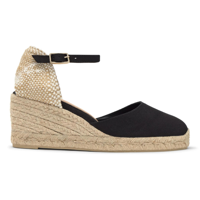 Alpargatas de cuña de mujer Carol en algodón orgánico, cierre lateral de pulsera con hebilla metálica