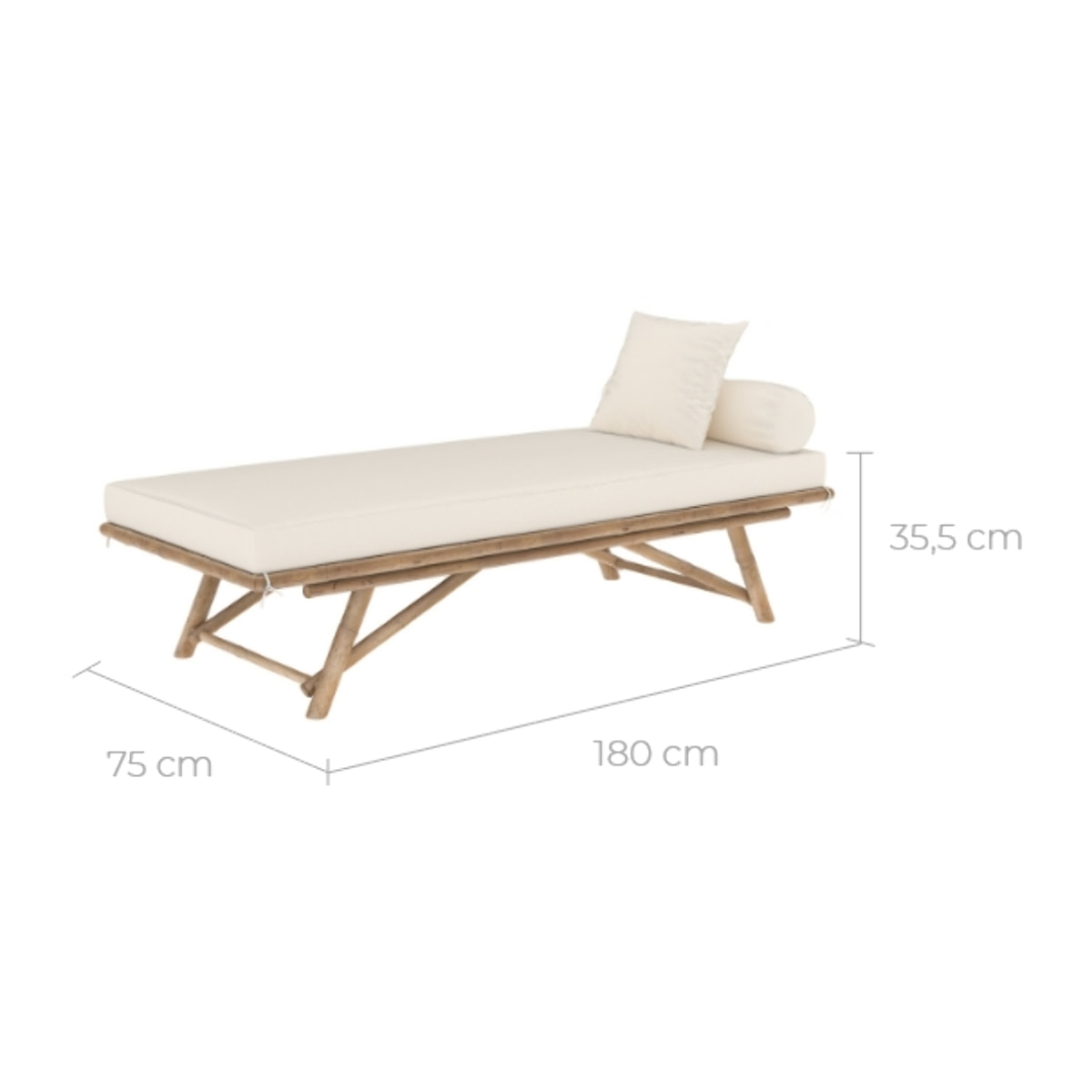 Banquette de jardin en bambou avec matelas blanc - Vadella