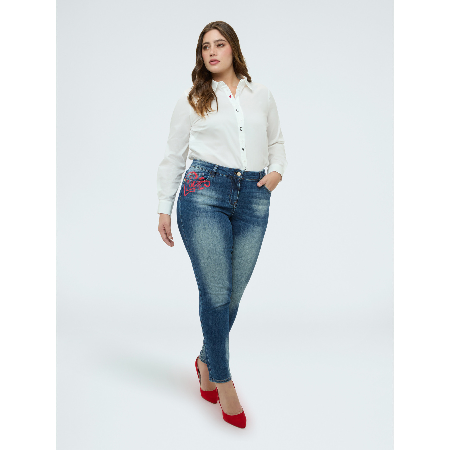 Fiorella Rubino - Jeans Skinny con corazón y texto amour - Azul