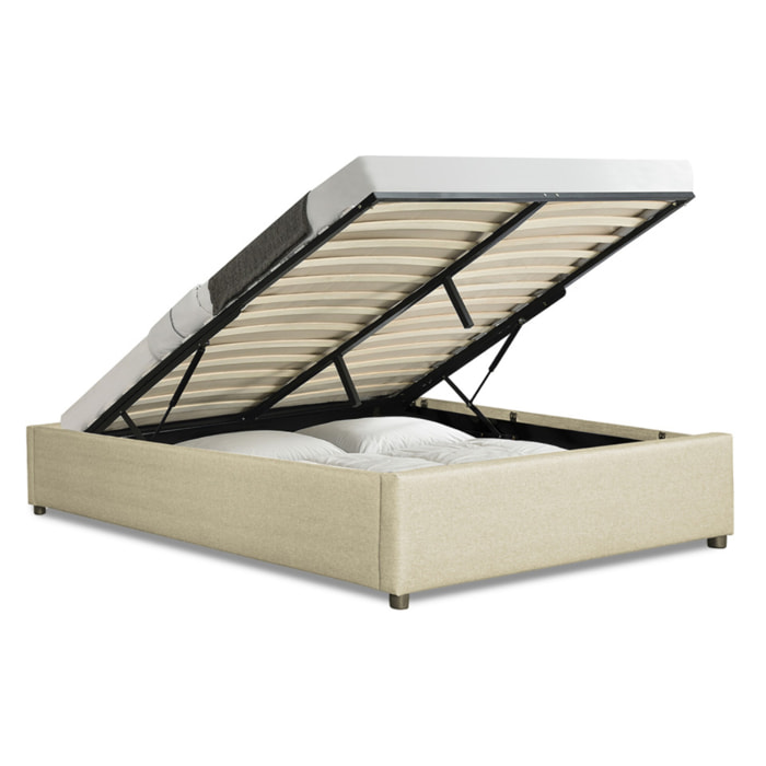 Lit coffre Otto en tissu beige avec sommier 140x190cm