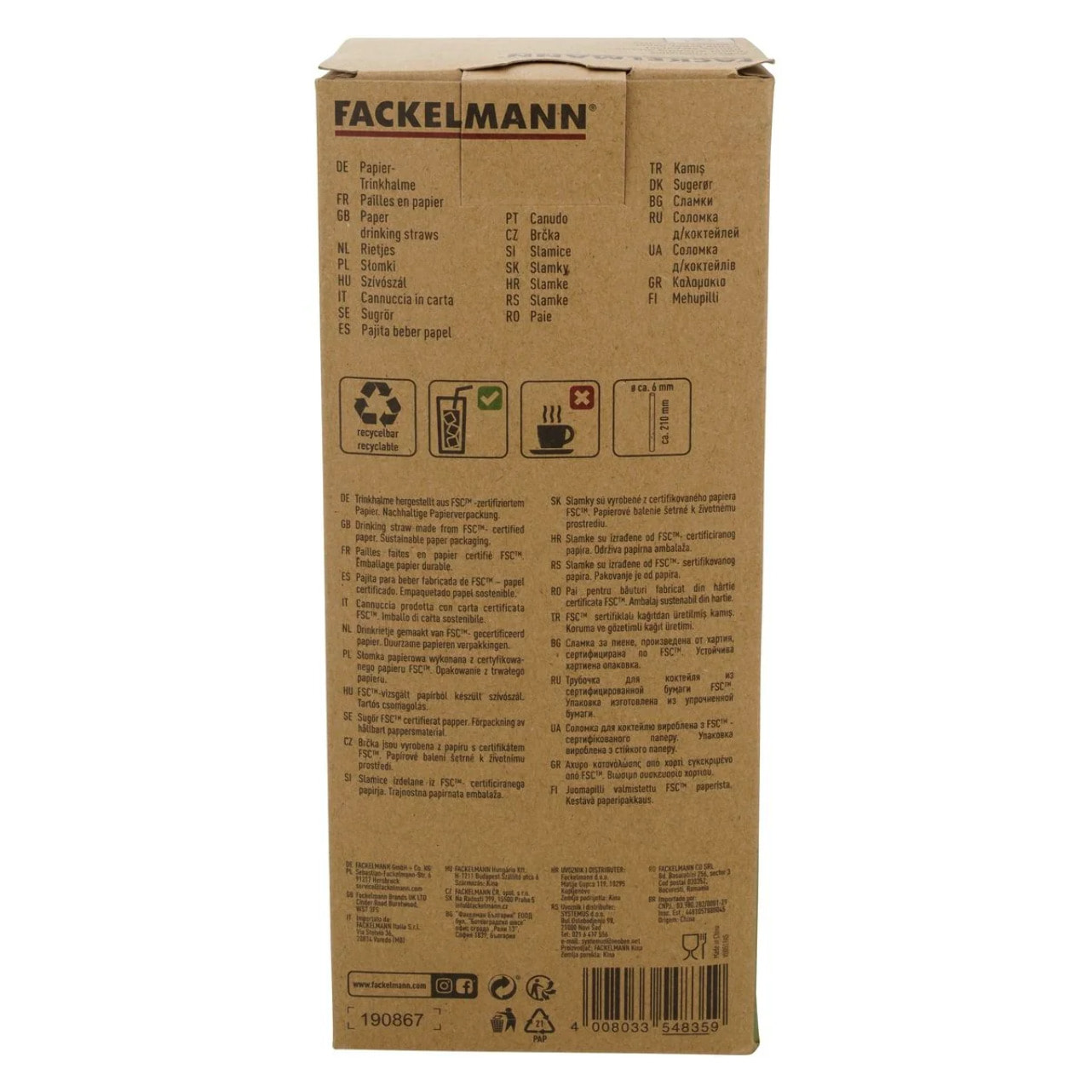 Boite de 250 pailles en papier brun 21 cm Fackelmann Nature