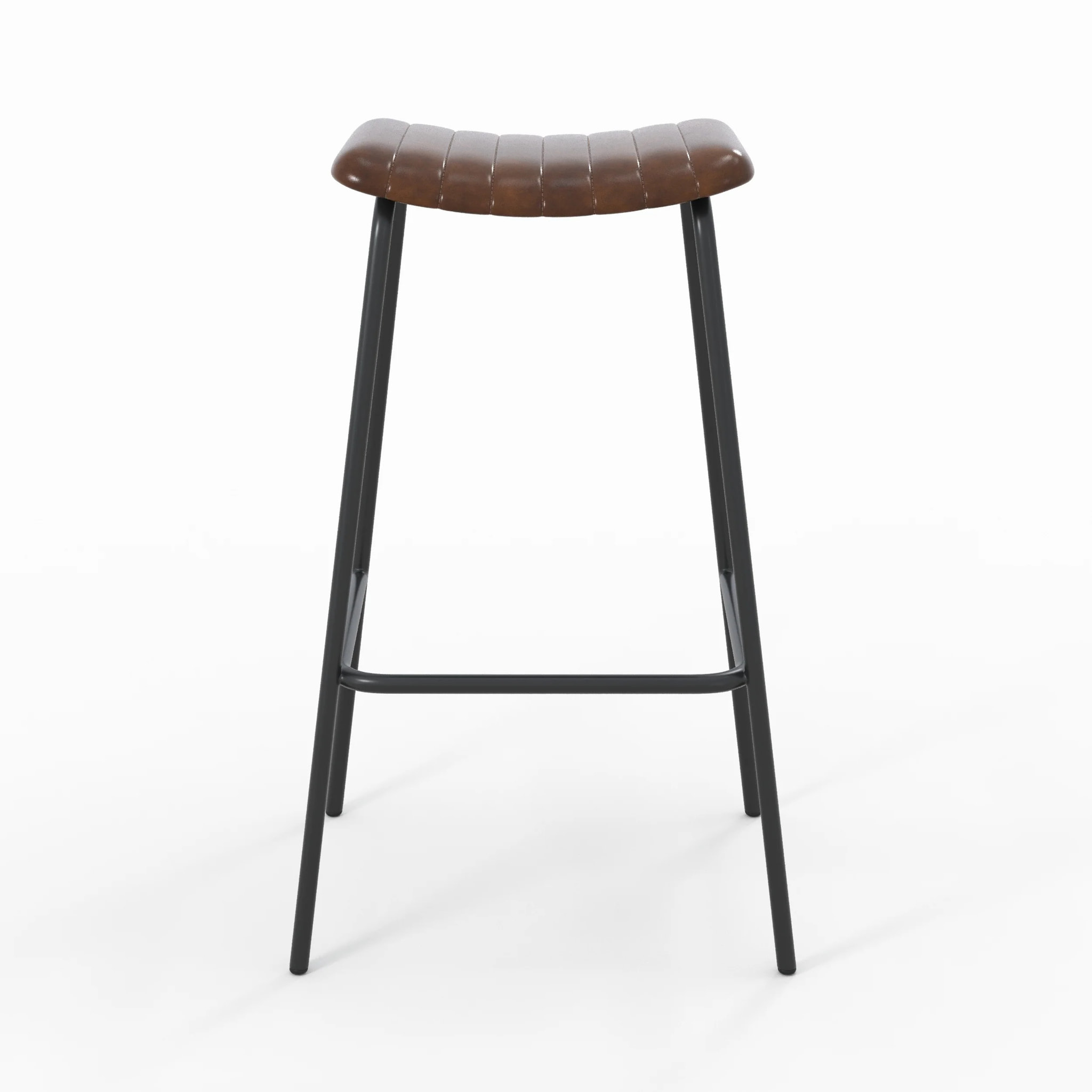 Lot de 2 tabourets de bar 77 cm en cuir marron et pieds en métal - Lupin