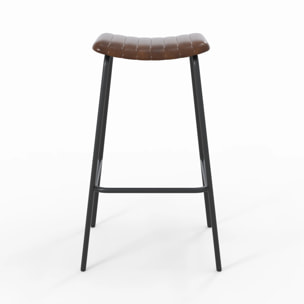 Lot de 2 tabourets de bar 77 cm en cuir marron et pieds en métal - Lupin