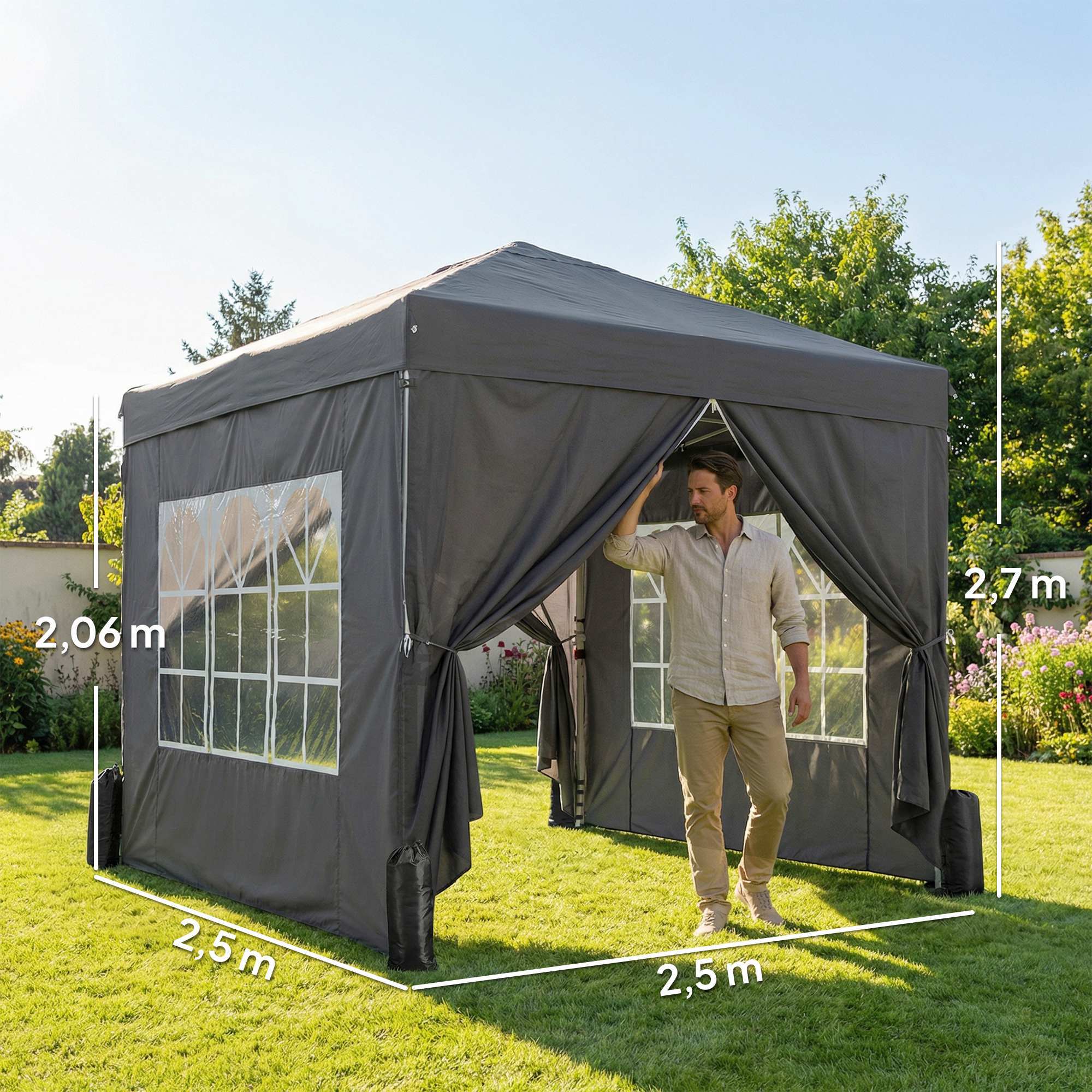 Tonnelle barnum pliable pop-up 2,5x2,5m sacs de lestage et transport inclus