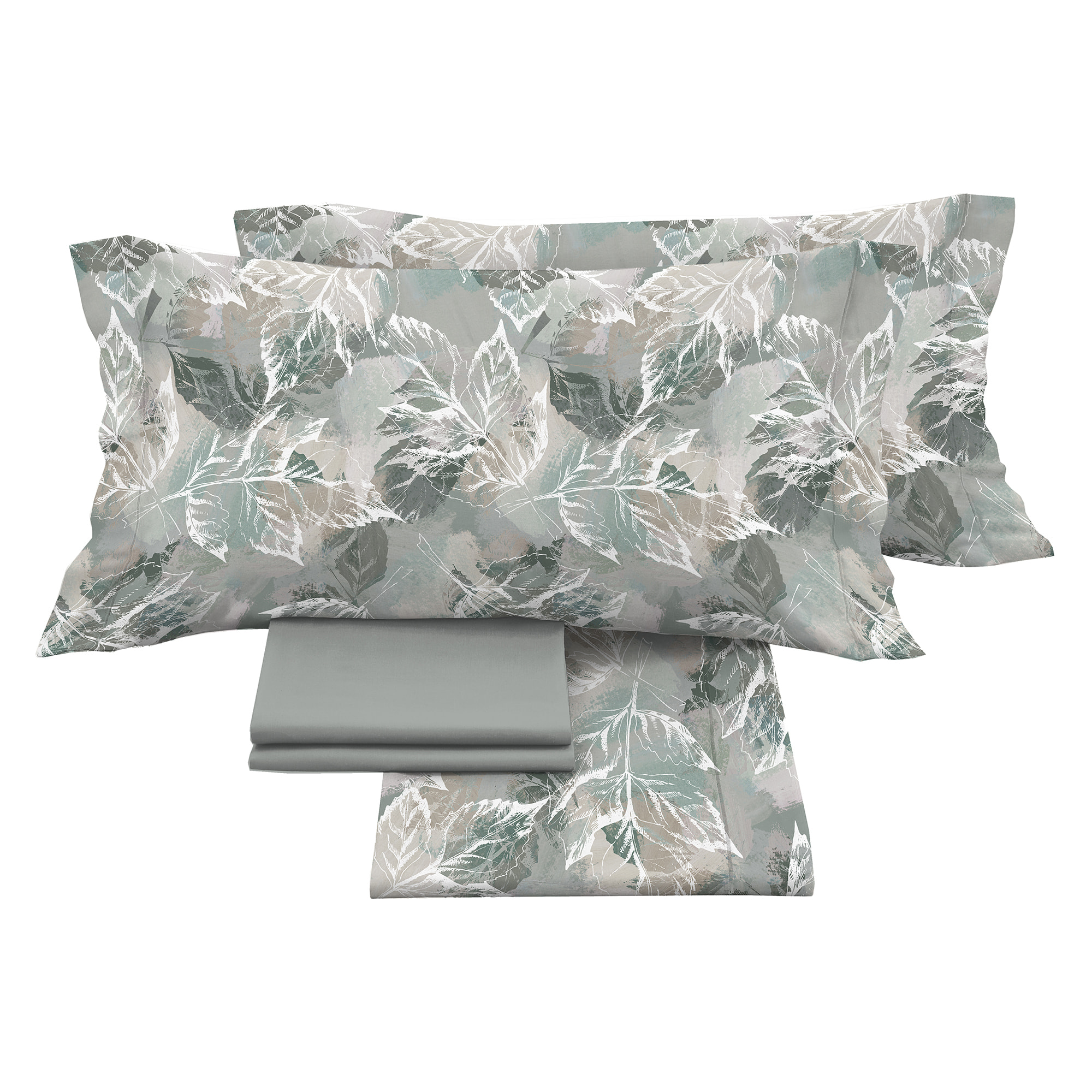 Completo letto stampato diana verde e grigio in raso 100% cotone