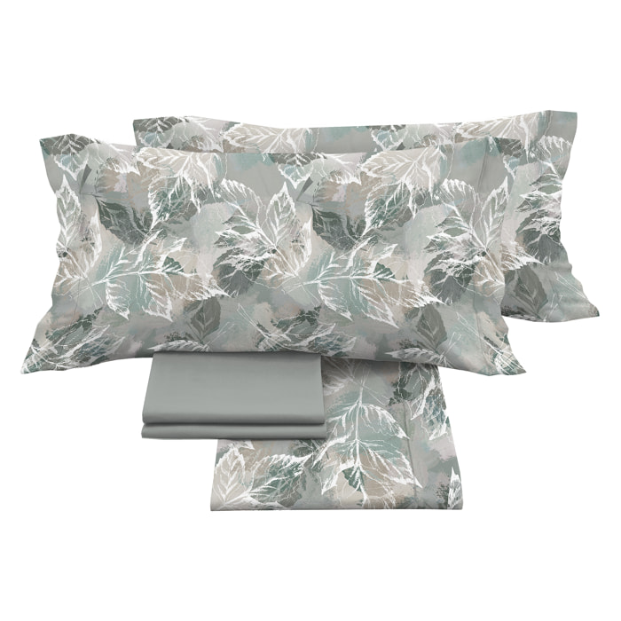 Completo letto stampato diana verde e grigio in raso 100% cotone