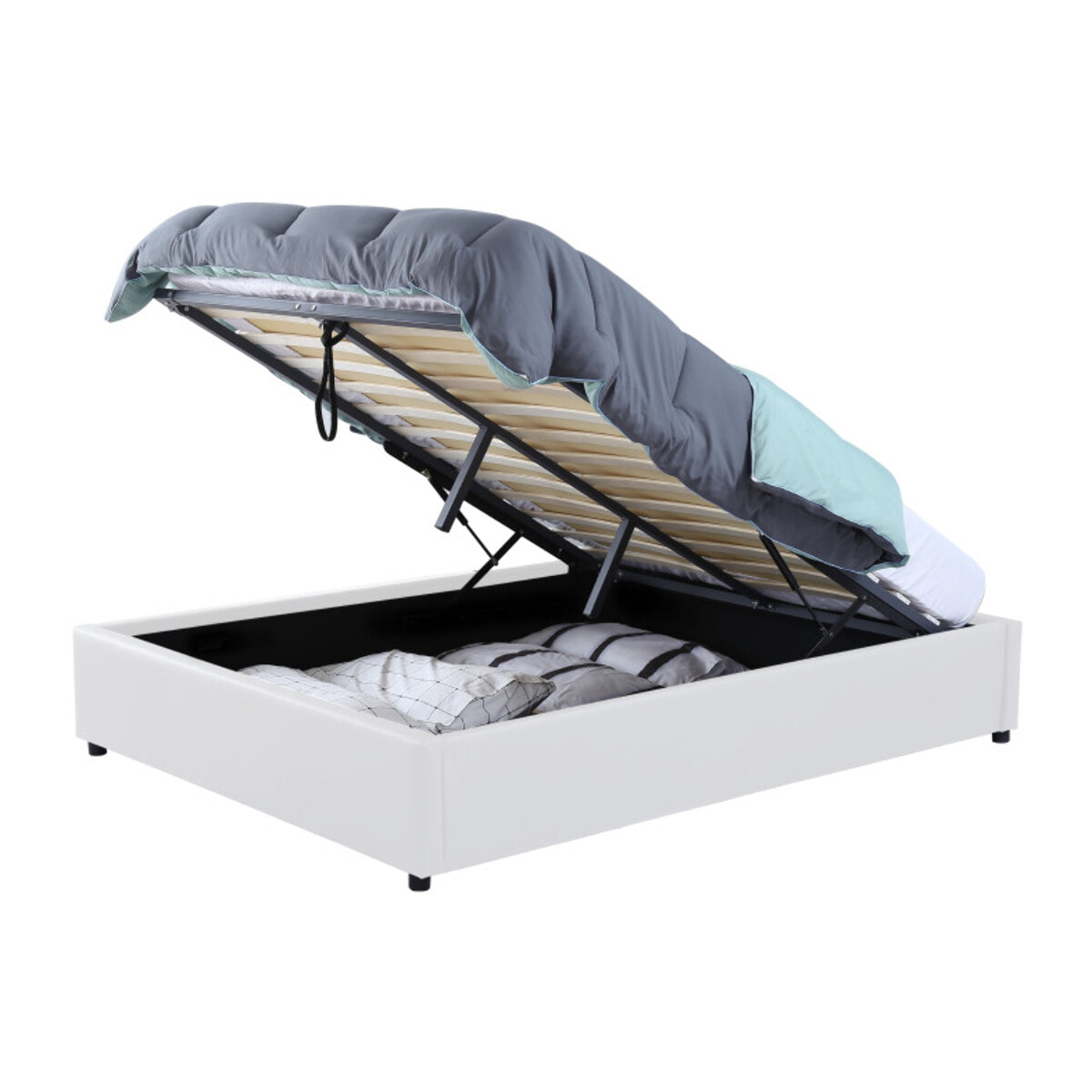 Lit coffre avec sommier Otto - Blanc - Similicuir