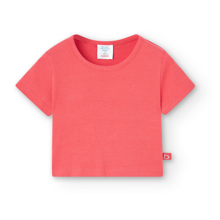 Camiseta niÃ±a, canalÃ© lisa, mangas cortas, rojo