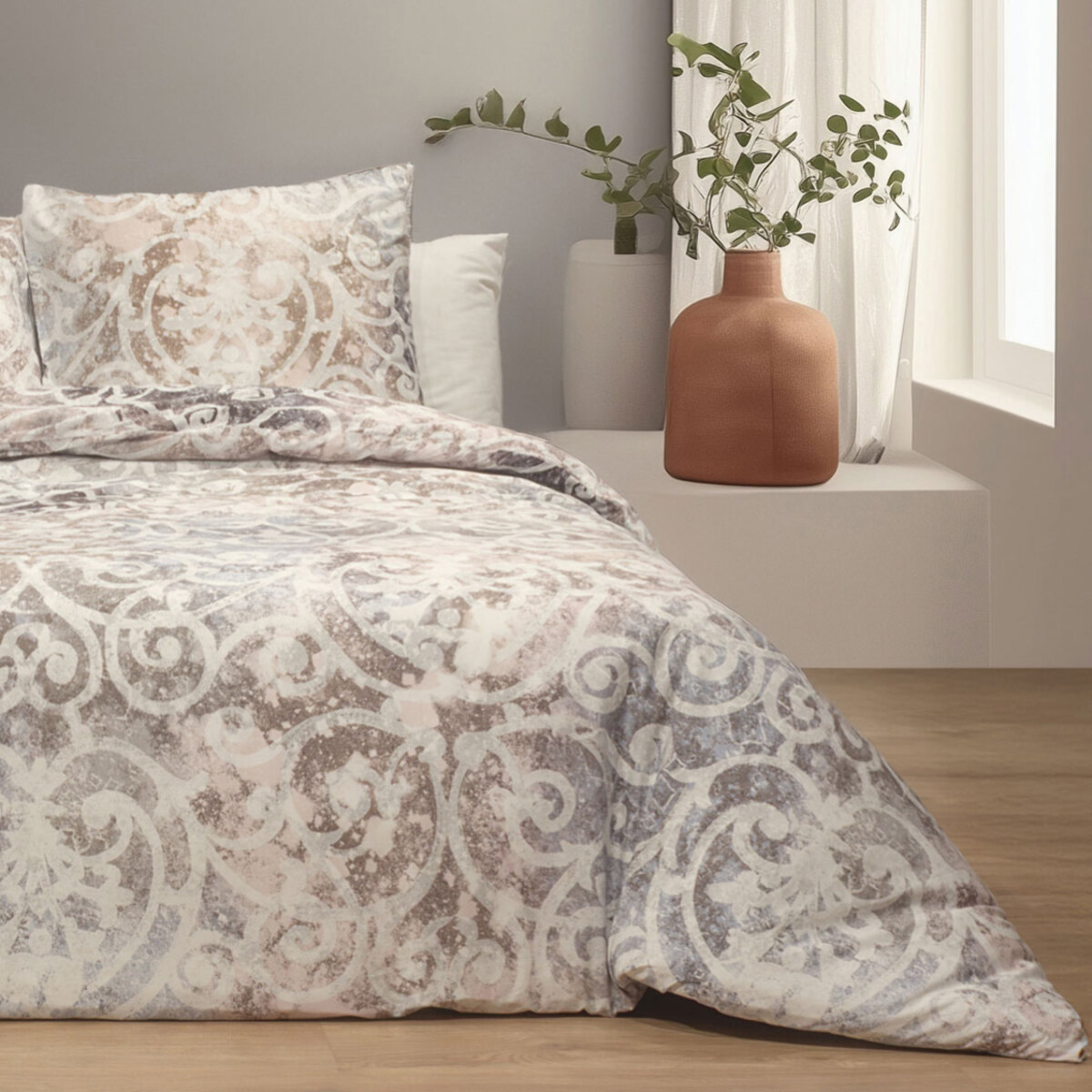 Parure de lit avec housse de couette 240x220 cm + 2 taies d'oreiller 65x65 cm 100% percale de coton - NANTAISE -