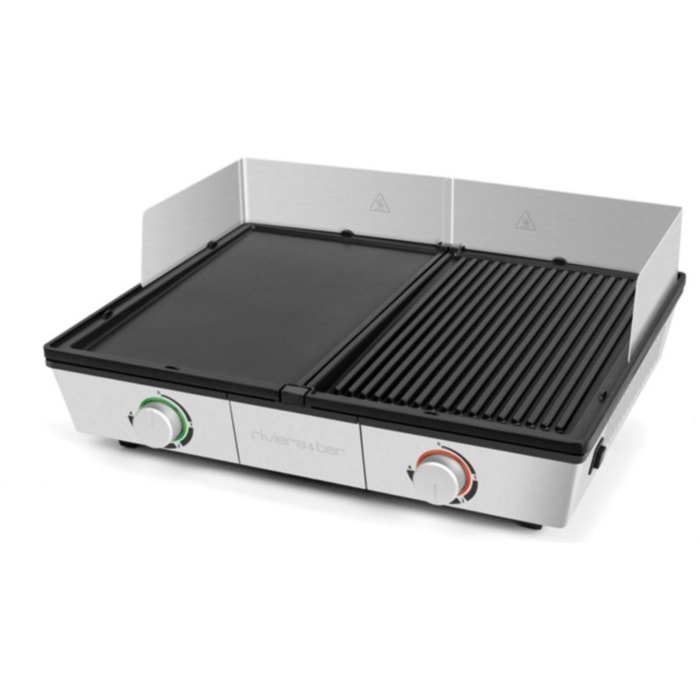 Plancha électrique RIVIERA ET BAR PRO QPL800 inox 2 brûleurs à poser, 48x38 cm