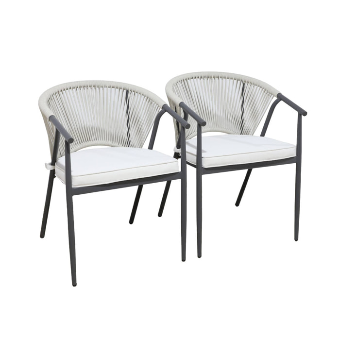 Fauteuil de jardin empilable acier et cordes (lot de 2) LIORA