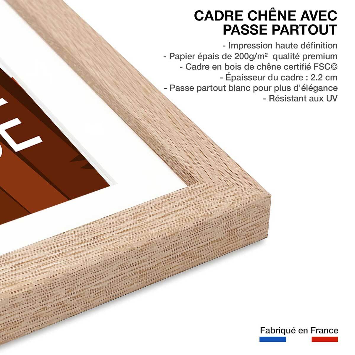 Poster retro la fondue savoyarde Affiche + cadre en bois - Chêne