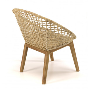 ALIDA - Fauteuil beige dossier arrondi assise en abaca tressé