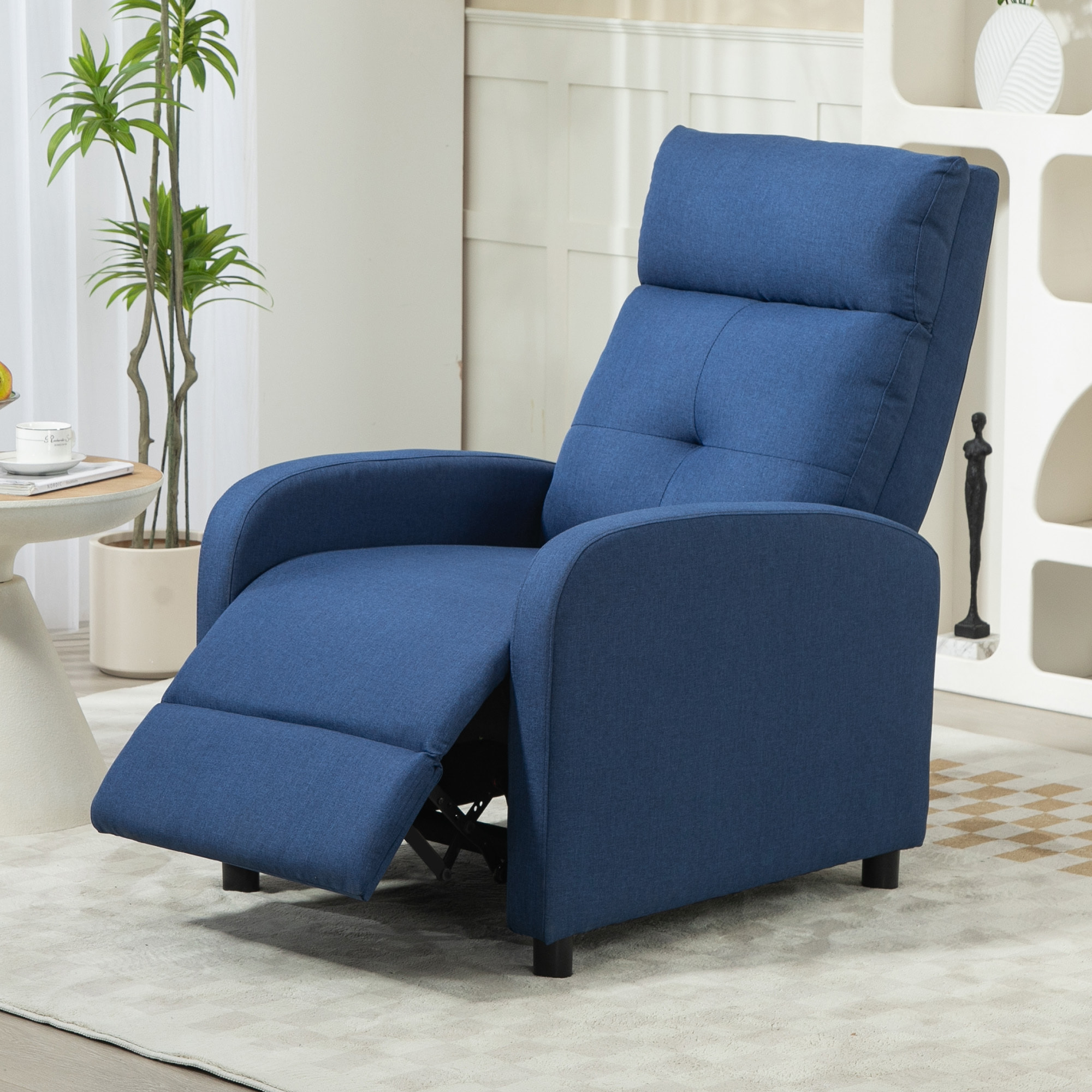 Sillón Relax Reclinable Manual Sillón Reclinable para Salón Tapizado en Tela con Reposapiés Respaldo Alto Carga 150 kg para Dormitorio Oficina Azul