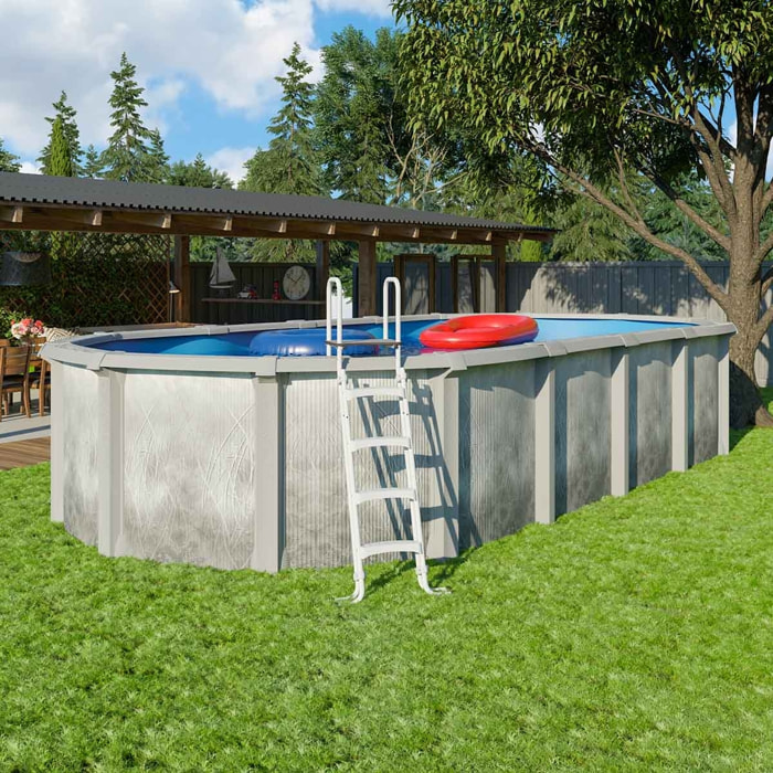 Piscine hors sol acier et résine ovale 7,30 x 3,65 x 1,32 m gris dégradé LIBERTY