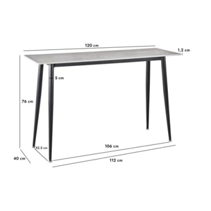 Console L. 120 cm plateau céramique marbré pieds métal noir - STONE 2