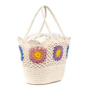 Villaga bolso de hombro mujer. Fabricado en algodón, con flores decorativas.