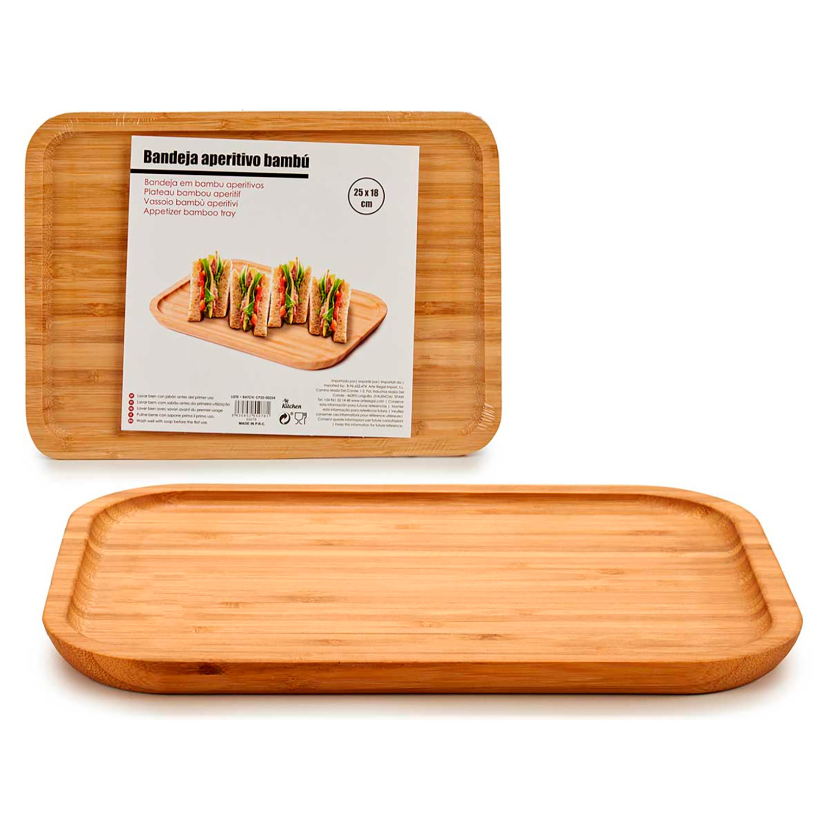 Piccolo vassoio rettangolare in bamboo per antipasti. 25x18 cm