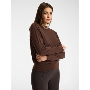 Elena Mirò - T-shirt misto modal con scollo barchetta - Marrone