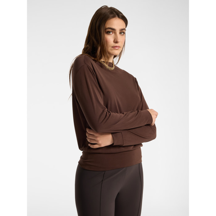 Elena Mirò - T-shirt misto modal con scollo barchetta - Marrone
