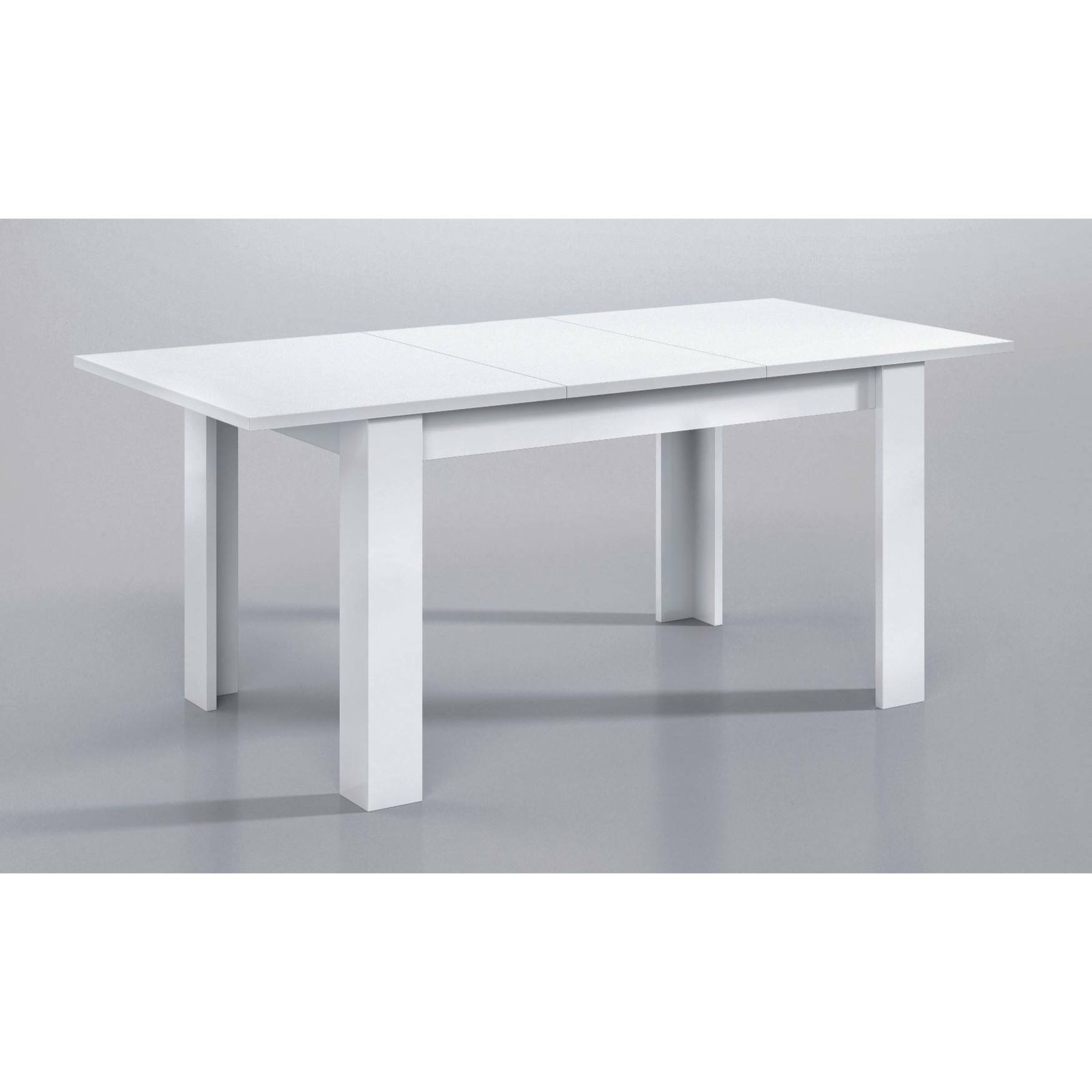 Tavolo allungabile Midland, Tavolo per sala da pranzo allungabile, Tavolo da pranzo estensibile con allunga, cm 140/190x90h78, Bianco lucido