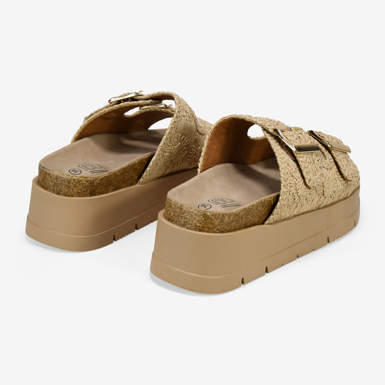 Sandalias plataforma beige con doble hebilla