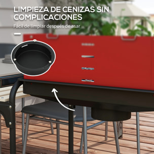 Barbacoa de Carbón con Ruedas Barbacoa Portátil con Parrilla Ajustable en Altura Estantes y 6 Ganchos para Picnic Camping 103x47x95 cm Rojo y Negro