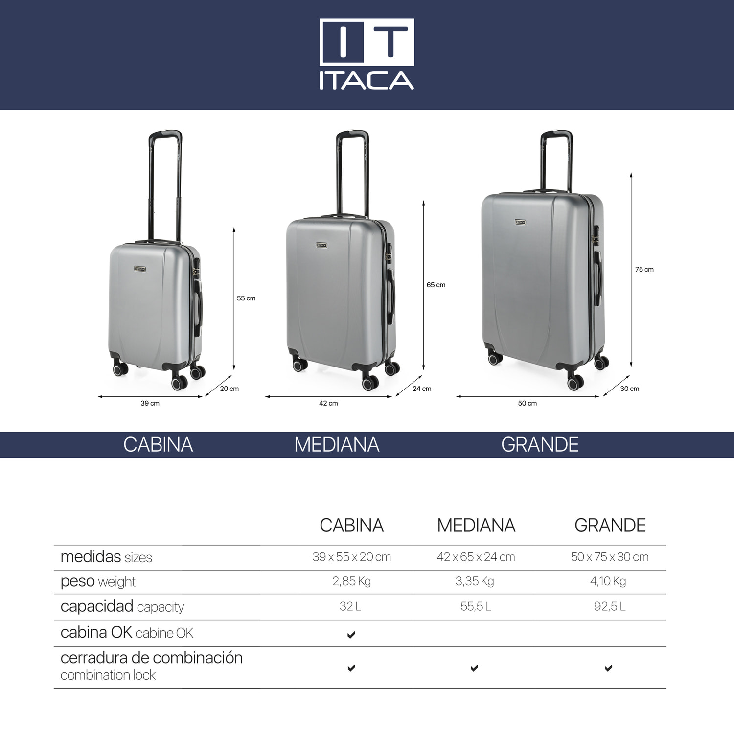 Maleta Itaca Tiber Set De 3 Unidades Plata