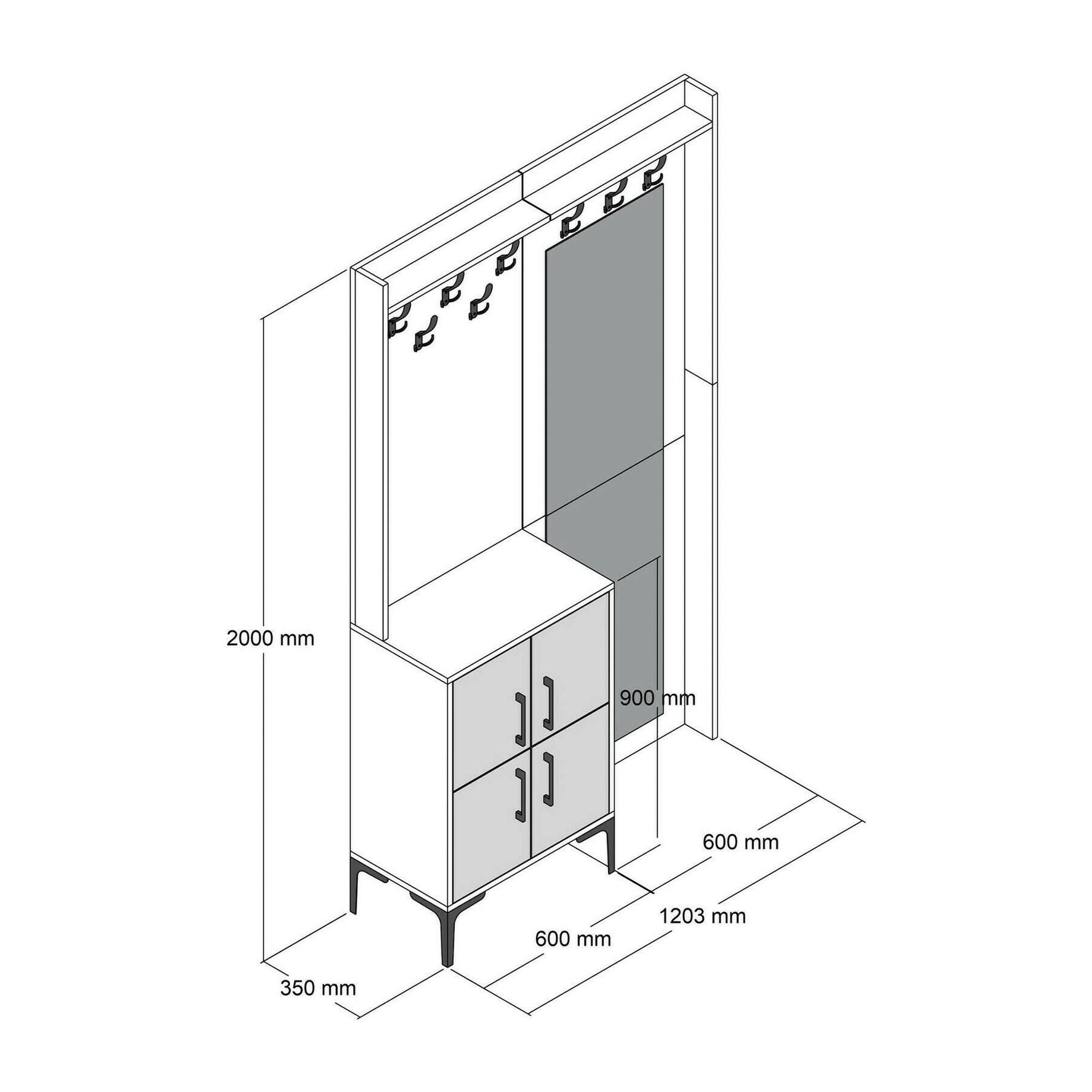 Mobile da ingresso Dperron, Entratina appendiabiti, Composizione per atrio, Consolle portaoggetti multifunzione, 120x35h200 cm, Noce e Bianco