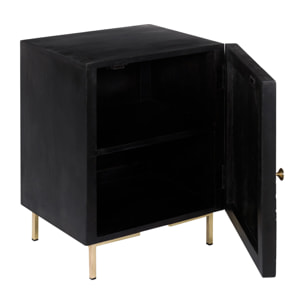 Chevet 1 porte en bois gravé noir et métal doré - Chimane