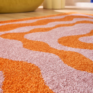 GROOVY - Tapis coloré style seventies - Confortable et moelleux - Orange