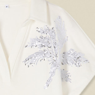 Oltre - Polo con bordado y lentejuelas - Blanco