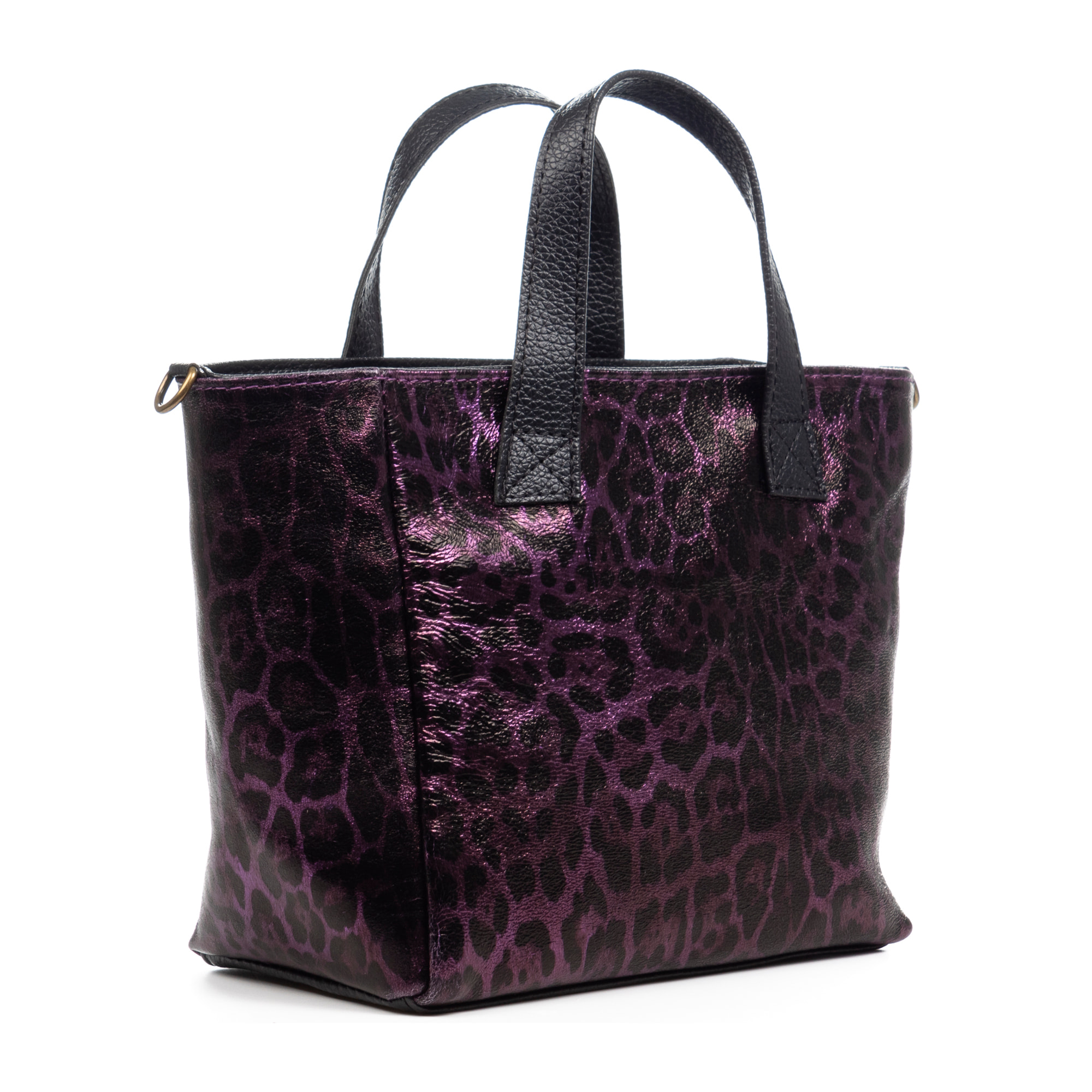 Cassandra borsa tote donna. Vera pelle Scamosciata, stampa animale leopardo, laccato lucido.