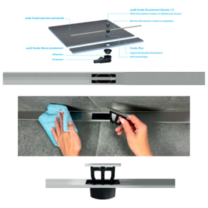 Pack receveur de douche pré-penté 104 x 120 x 2,6 cm WEDI Fundo Flex bois +bonde horizontal+écoulement+support+colle+kit étanche