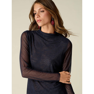 Oltre - T-shirt in tulle con cristalli - Blu