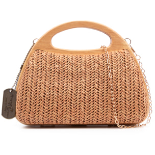 Bella Bolso bandolera Mujer. Fabricado en madera natural y paja trenzada.