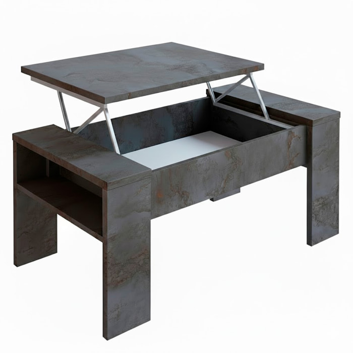 Tavolino Da Salotto Trasformabile Con Piano Sollevabile E Vano Contenitore Moderno Per Smart Working 98 x 50 x 43 Cm Colore Ossido